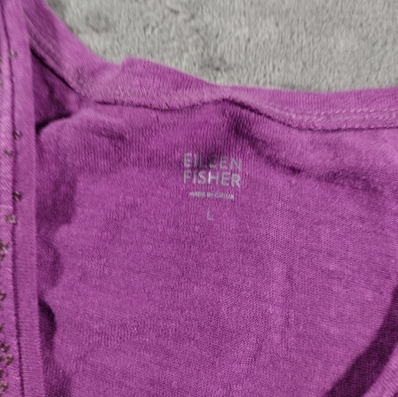 EILEEN FISHER Tank Top L Linen Jersey Sequin Embellished Scoop Neck Purple - Picture 4 of 7